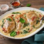 دجاج بالسبانخ والثوم